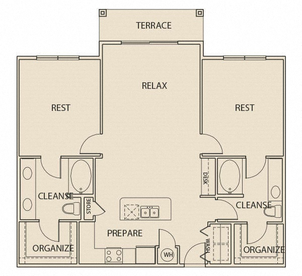 Floor plan for 2 beds, 2 baths, 1238 sqft